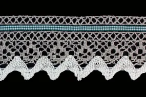 2 1/2" Green/Taupe Gingham Ribboned Crochet Edging Lace