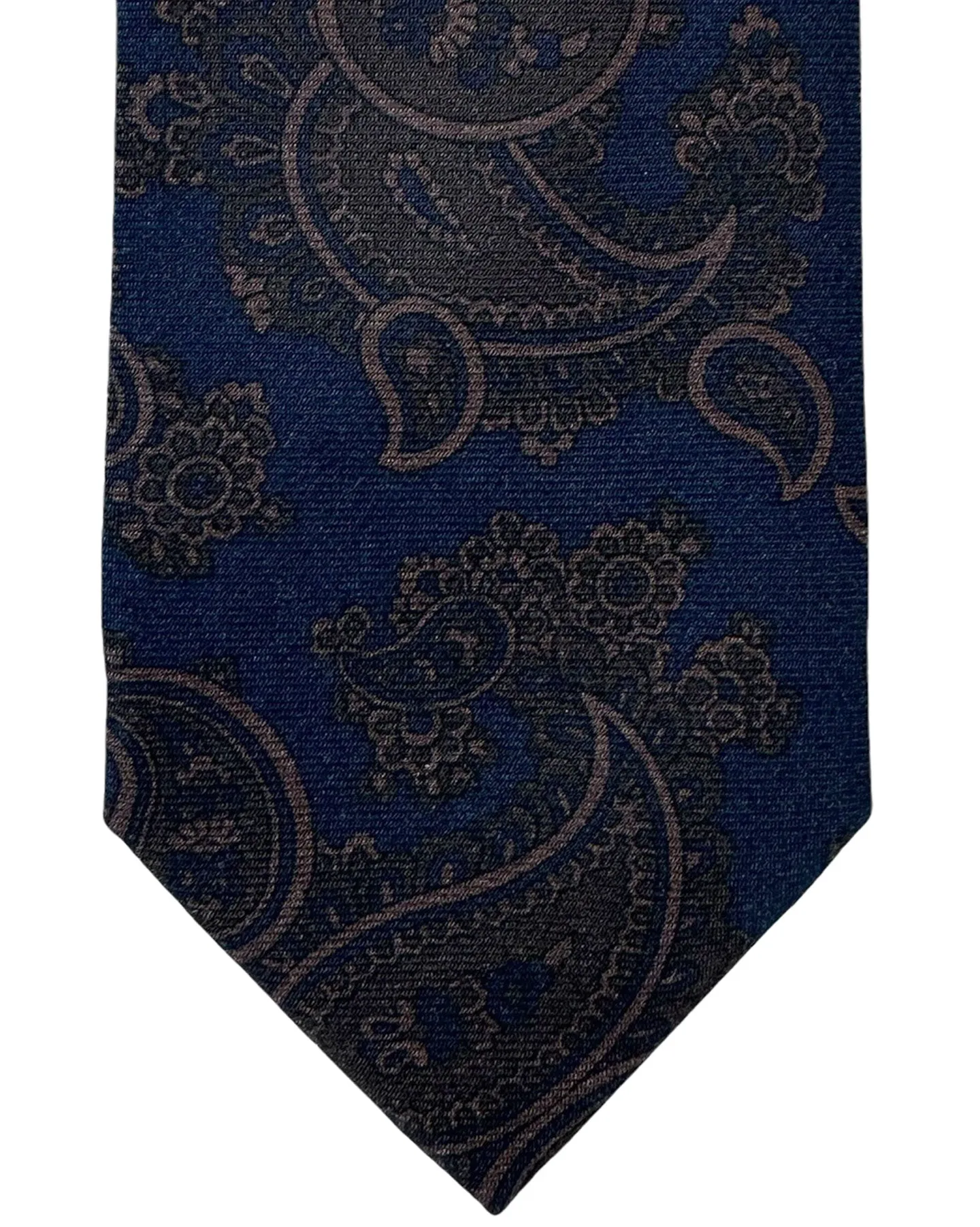 Barba Sevenfold Tie Midnight Blue Brown Paisley Design - Sartorial Neckwear