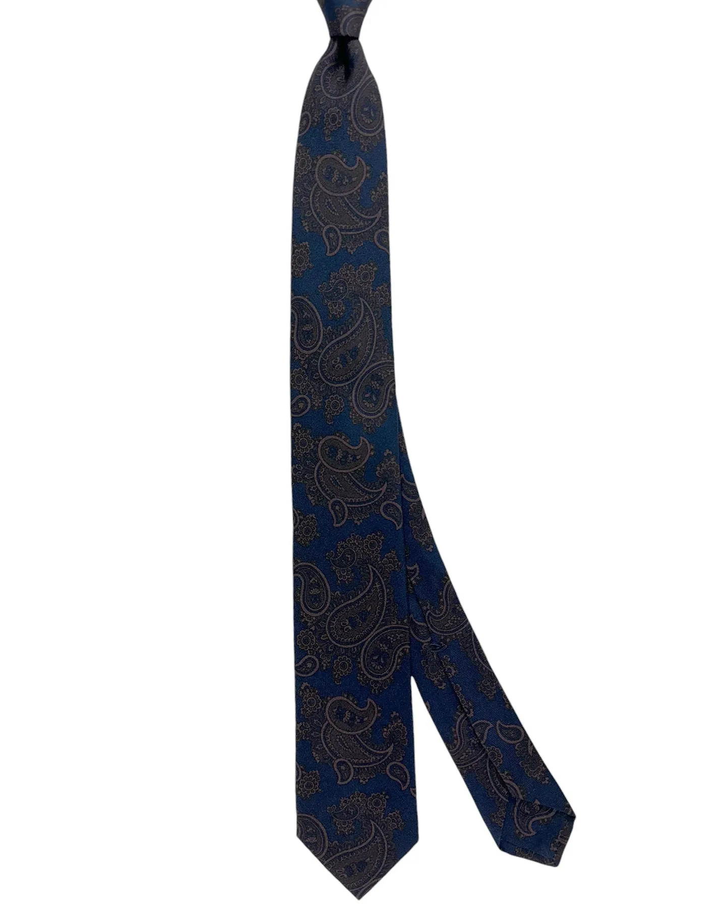 Barba Sevenfold Tie Midnight Blue Brown Paisley Design - Sartorial Neckwear