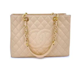 Chanel Beige Clair Caviar Grand Shopper Tote GST Bag GHW