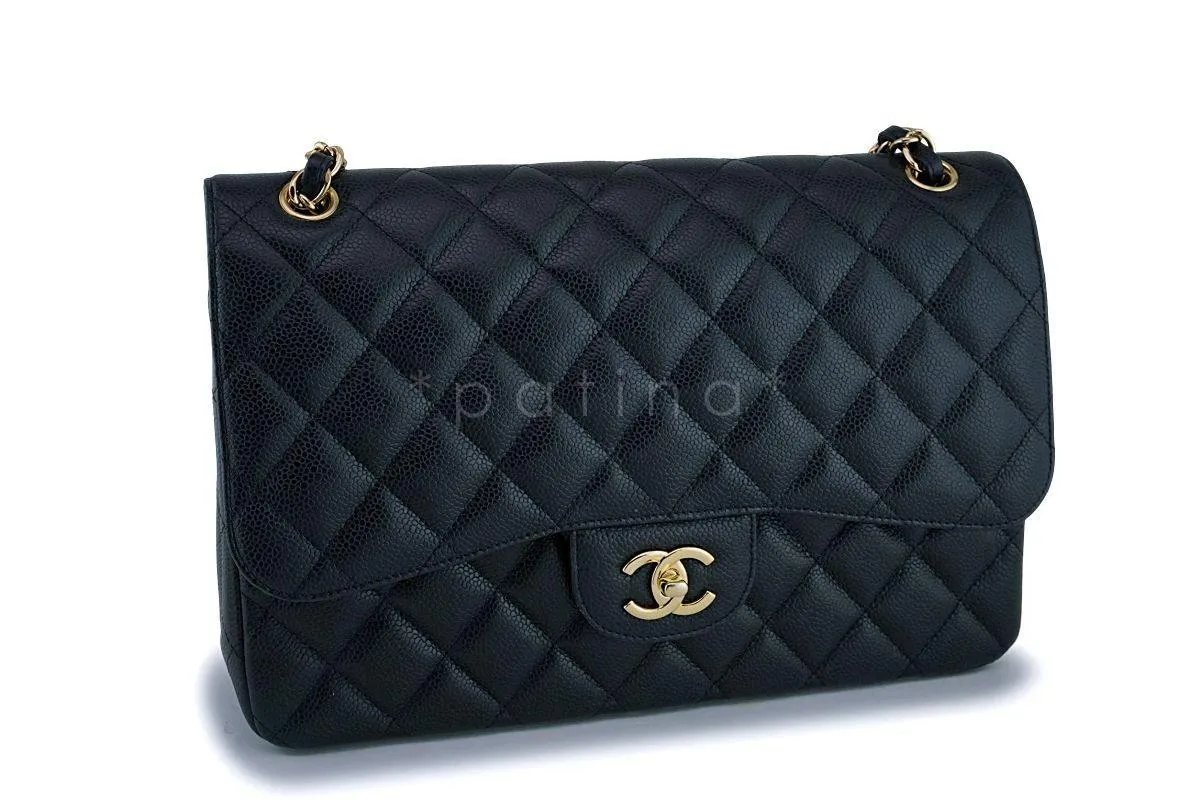 Chanel Black Caviar Classic Jumbo Double Flap Bag 24k GHW