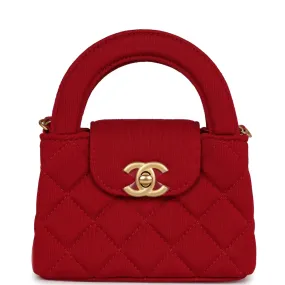 Chanel Nano Kelly Shopper Red Jersey Brushed Gold Hardware