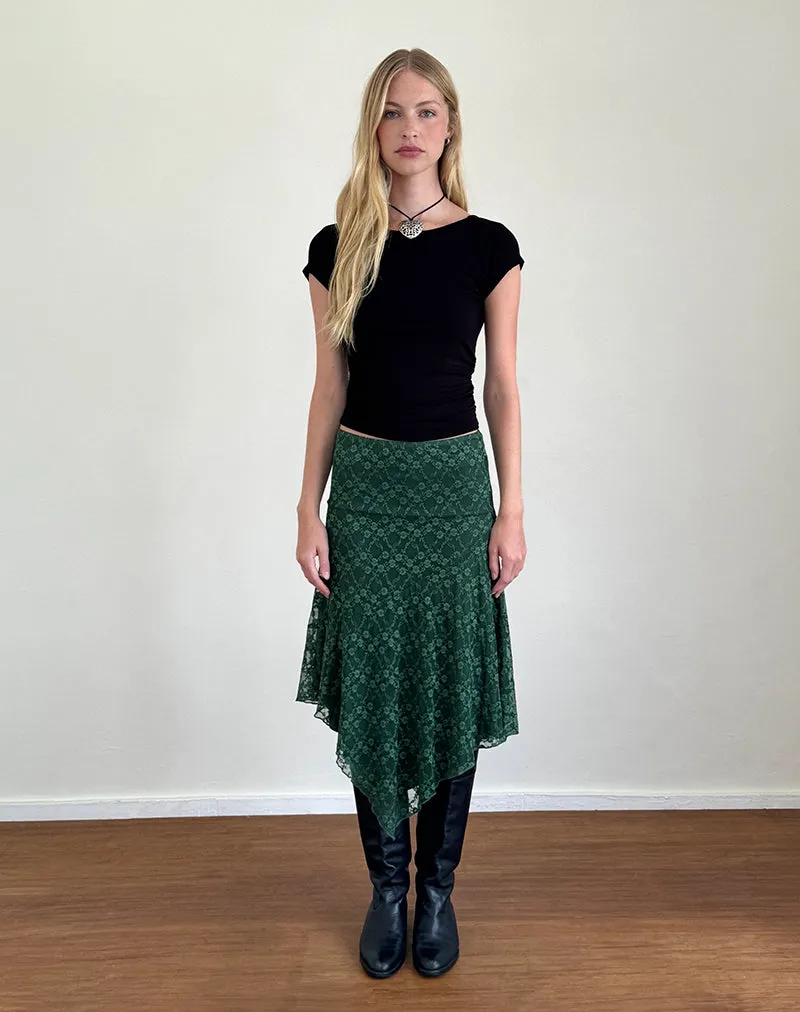 Cinta Midi Skirt in Sage Canina Rose Lace