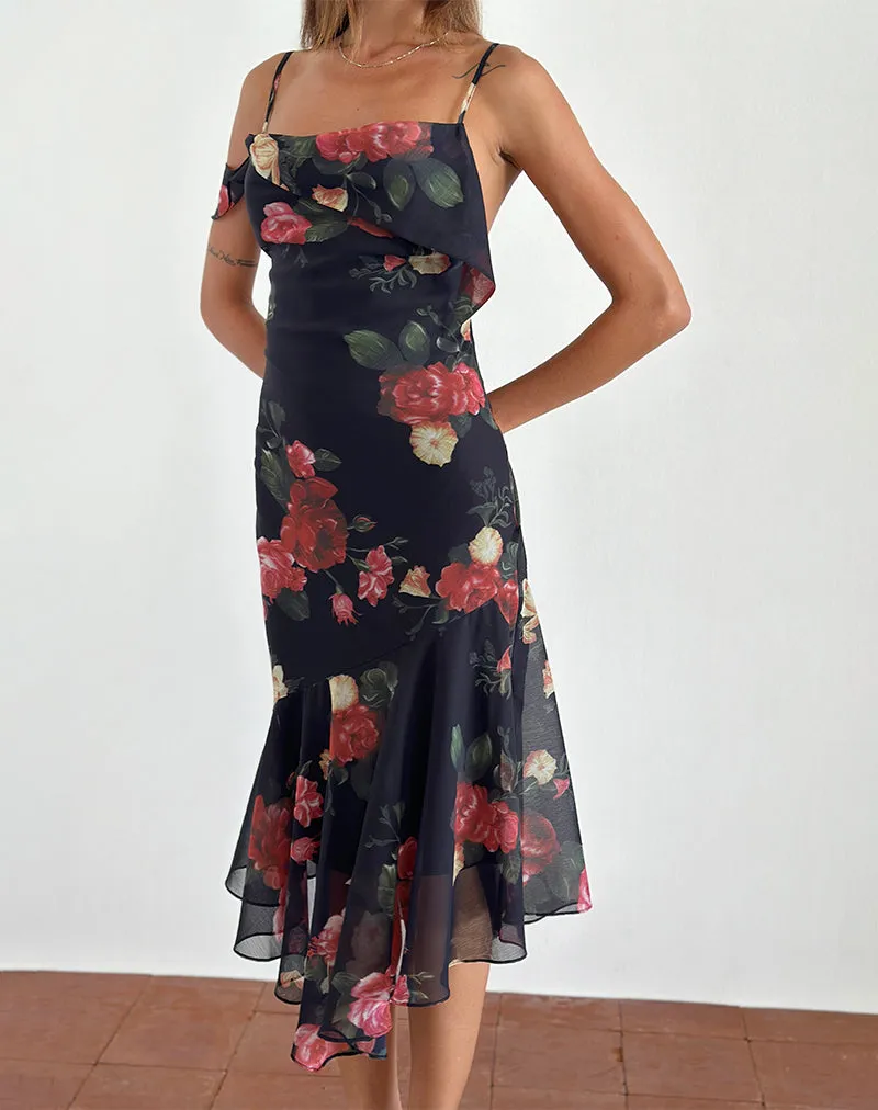 Dansya Midi Dress in Renaissance Rose Black