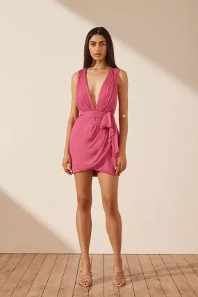 ISOLA PLUNGED CROSS BACK MINI DRESS - IBIS ROSE