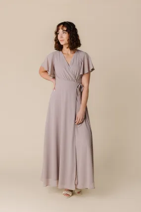 Naples Flutter Sleeve Wrap Maxi - Blush Taupe