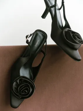 Satin Rose Kitten Heels